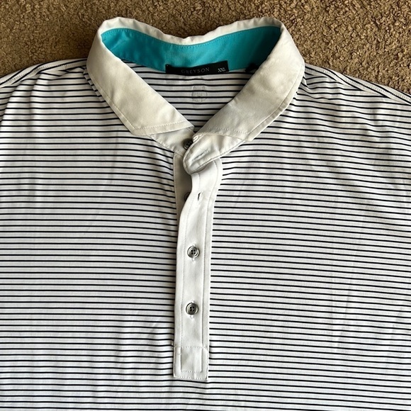 Greyson Ohoopee Striped White Navy Golf Polo - Picture 3 of 8